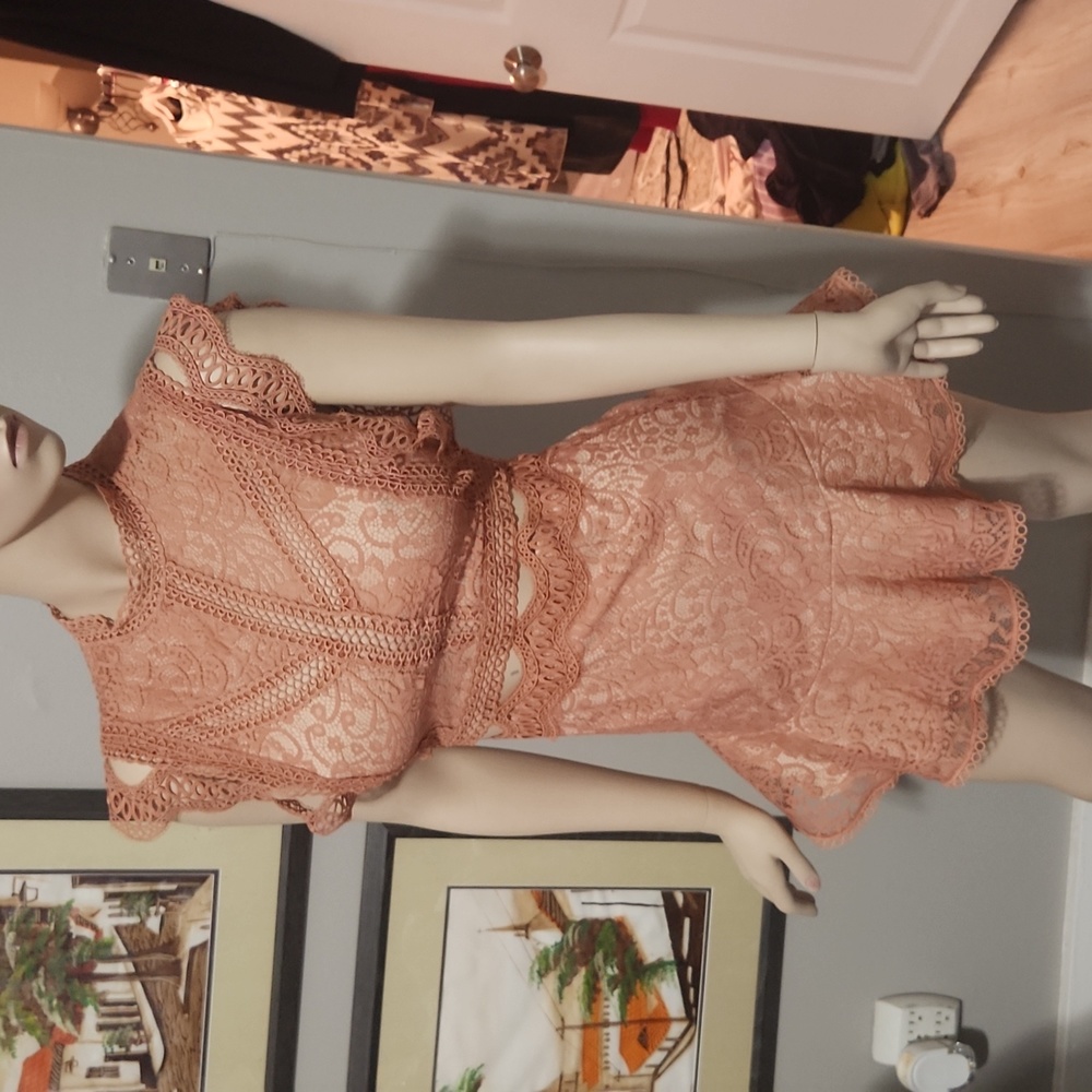 Peach Lace dress with cutouts
